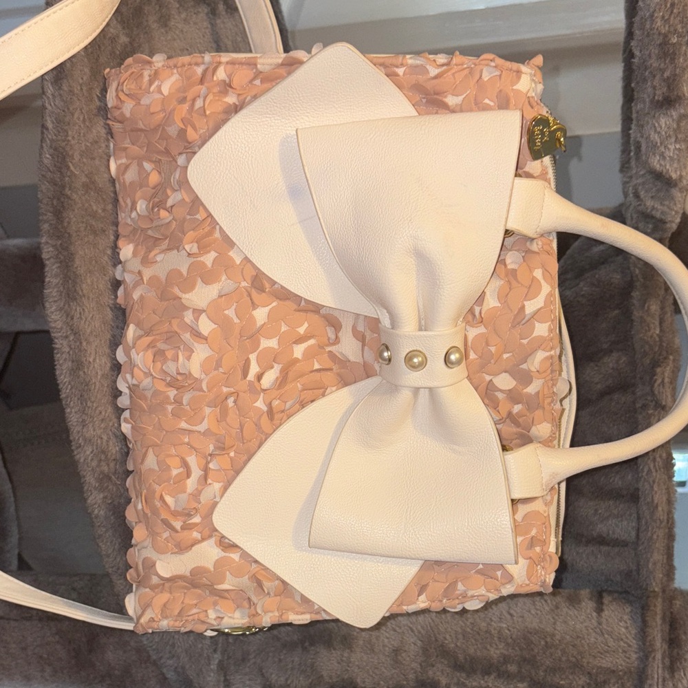 Betsey Johnson Cream & Blush Bow Tote